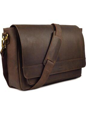 Men's Brown Vintage Leather Messenger Bag–15.5" Handmade Satchel Travel